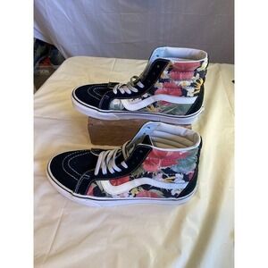 VANS Floral‎ Hi-Top Black Suede Old Skool Skate Shoes- Size 7.5 Mens/ 9 Womens